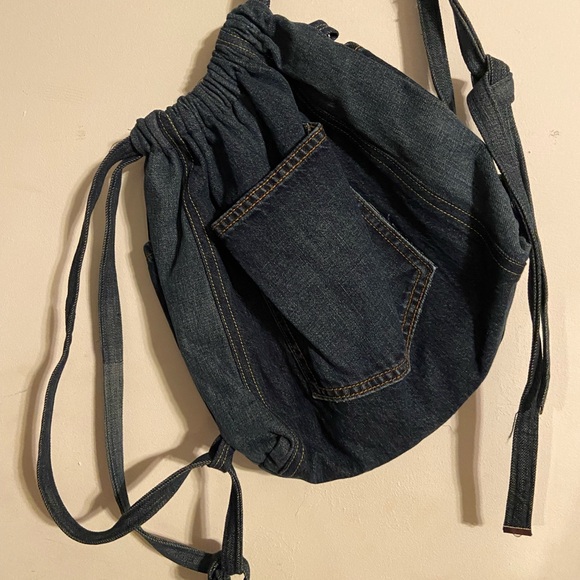 Denim Drawstring Backpack - Picture 2 of 4